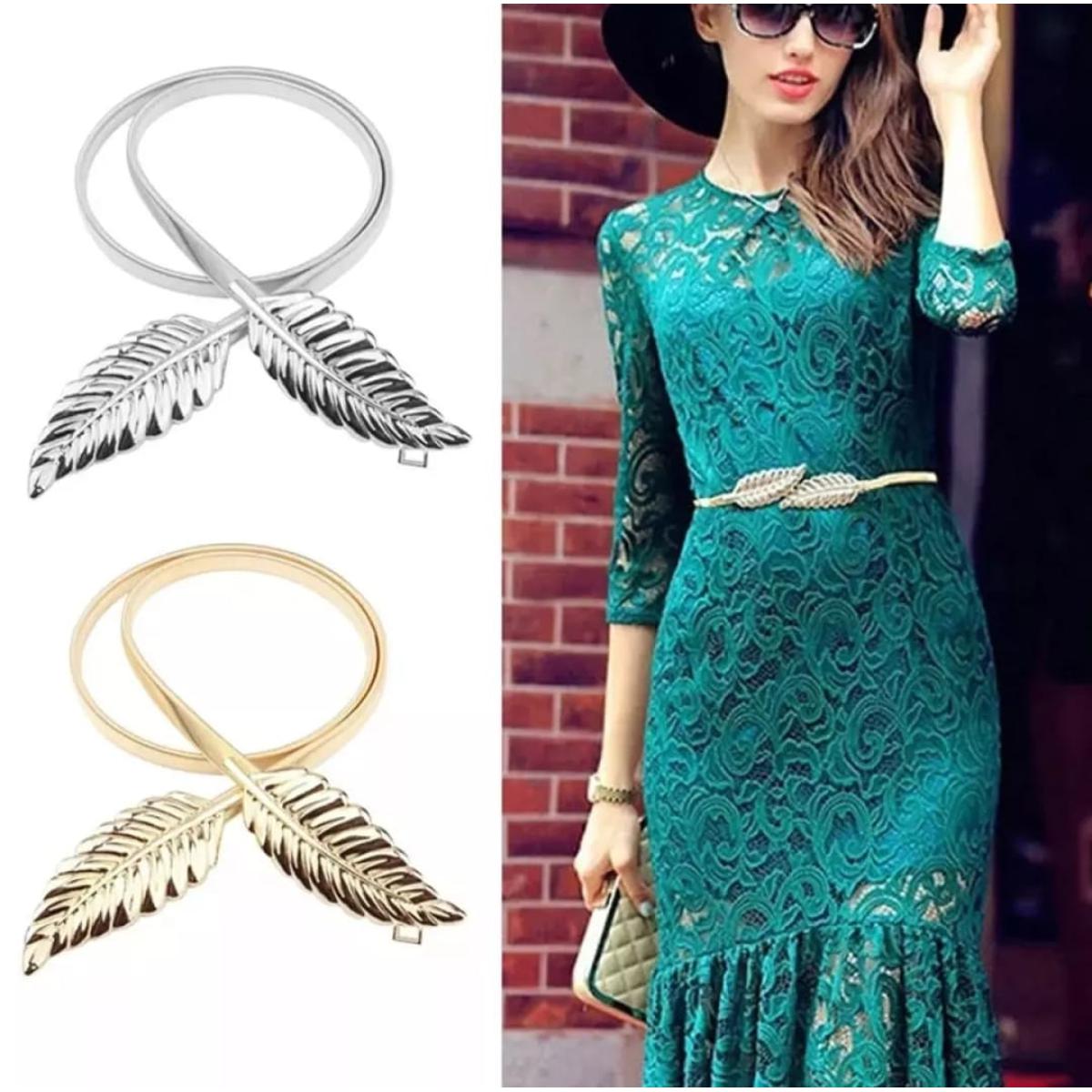 Metal Leaf Belt Strap Dress (Gold)