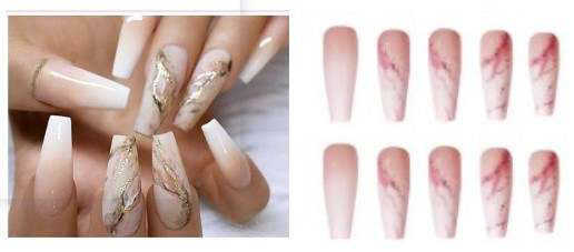 Shinny Marble Nails In Long Coffin Style