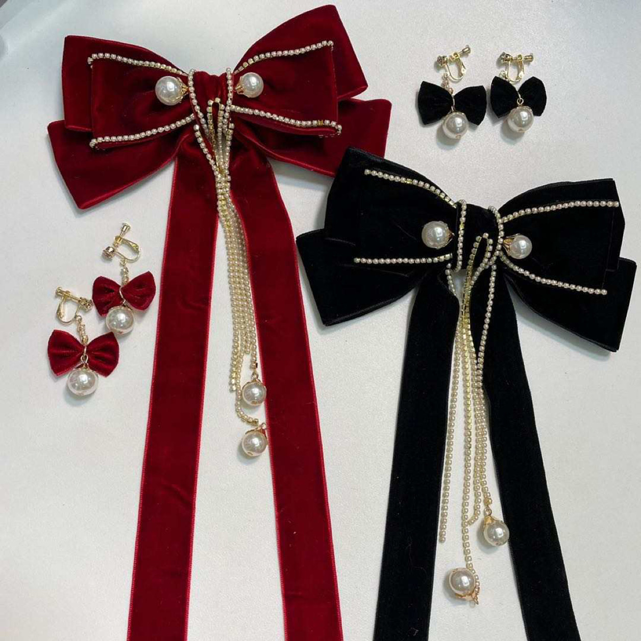 Imported Bow Hair Claw Clips For Ladies In Black Color With Earrings.