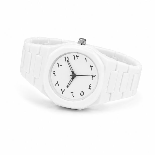 Aura white With Black Numerals Female Arabic Watch