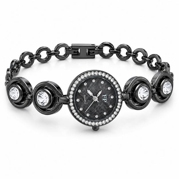Black Crystal Charm Watch