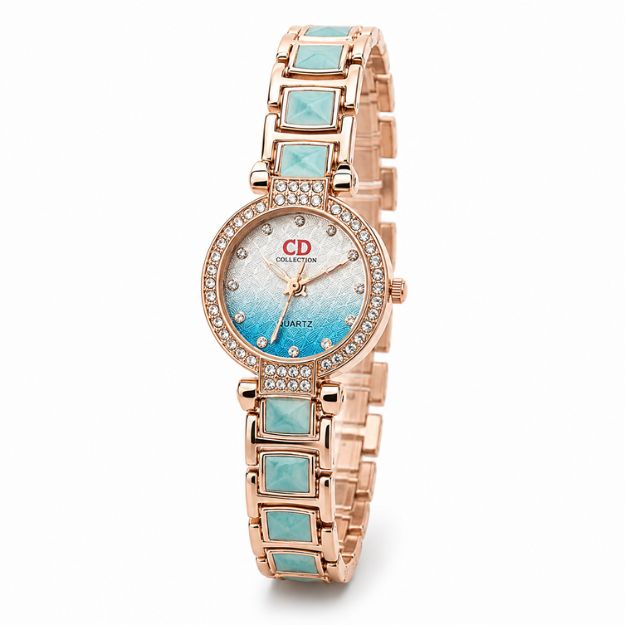 Rose Gold Turquoise Crystal Watch