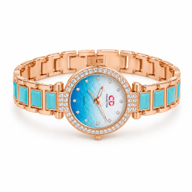 Rose Gold Turquoise Crystal Watch
