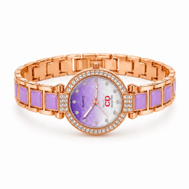 Rose Gold Purple Crystal Watch