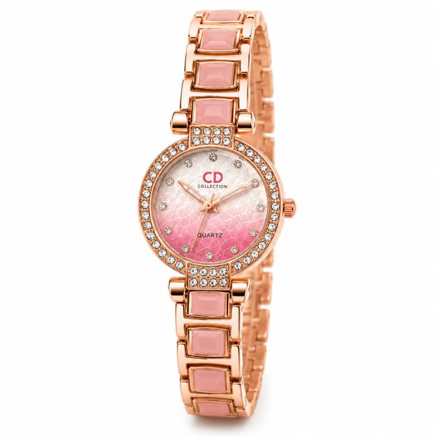 Rose Gold Pink Crystal Watch