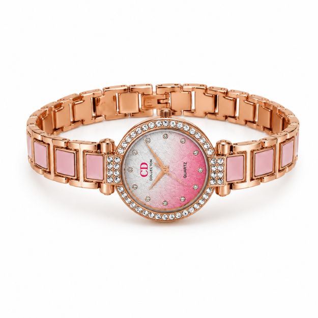 Rose Gold Pink Crystal Watch