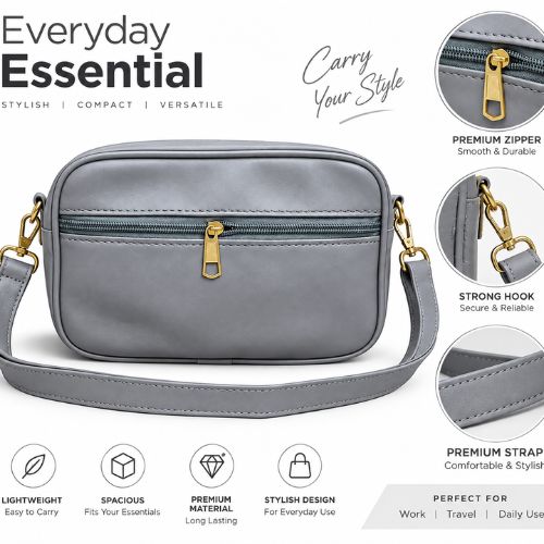 Slate Grey  Quilted Crossbody Bag 