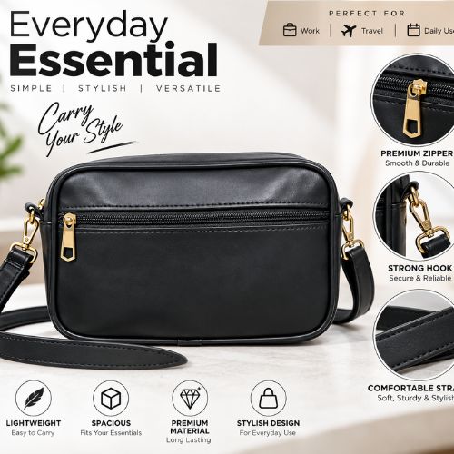 Classic Black Quilted Crossbody Bag 