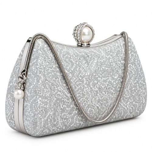Pearl Charm Silver Clutch