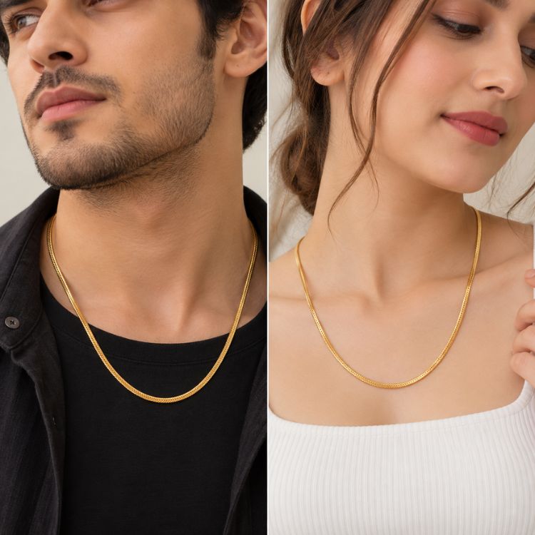 Golden Herringbone long Chain – Unisex
