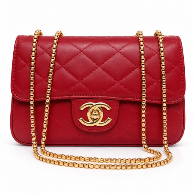 Red Quilted Chain Shoulder Bag