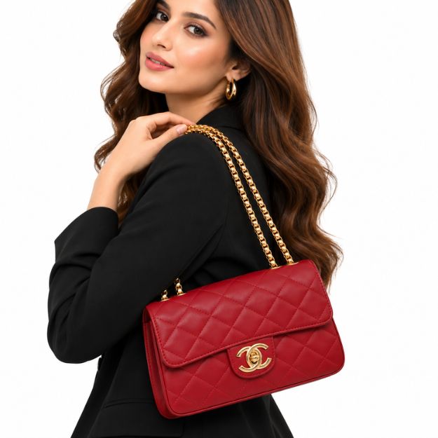 Red Quilted Chain Shoulder Bag